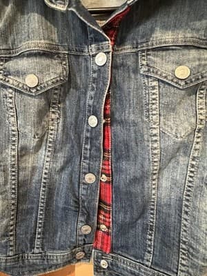 Y2K United Colors of Benetton Denim Jacket Blue Stretch Distressed Western Small - Thumbnail 2