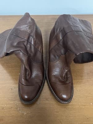 Michael Kors Riding Boots Sz 7.5 Brown Leather Mid-Caf Made in Brazil Block Heel - Thumbnail 5