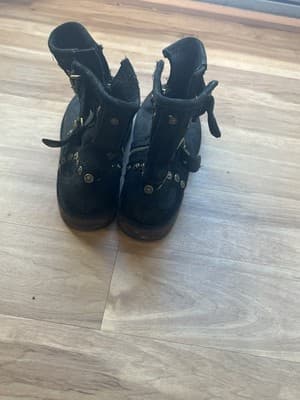 Women's 8M UGG Black Fabrizia Suede 1003235 Leather Moto Boots Harness Studded - Thumbnail 5