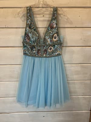 SHERRI Hill Mini dress size 8 new Beaded Light Blue NWT