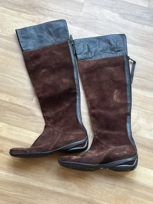 Nine West Hamza Tall Riding Boots Womens Sz 7.5 Brown Leather Knee High Back Zip - Thumbnail 2