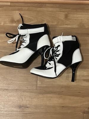 Funtasma Black White Lace Up Mid Calf Boots Stiletto Heel Women’s Size 8