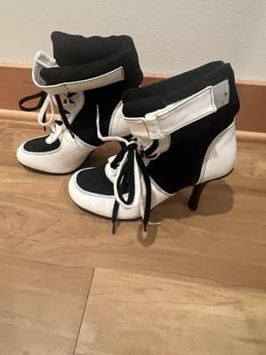 Funtasma Black White Lace Up Mid Calf Boots Stiletto Heel Women’s Size 8 - Thumbnail 5