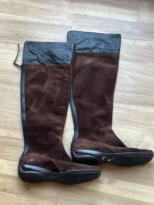 Nine West Hamza Tall Riding Boots Womens Sz 7.5 Brown Leather Knee High Back Zip