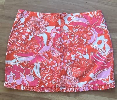 Lilly Pulitzer Orange Pink Floral Ruffle Hem Mini Skirt Size 00 - Thumbnail 2