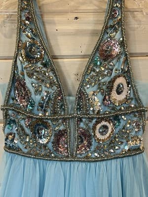SHERRI Hill Mini dress size 8 new Beaded Light Blue NWT - Thumbnail 2