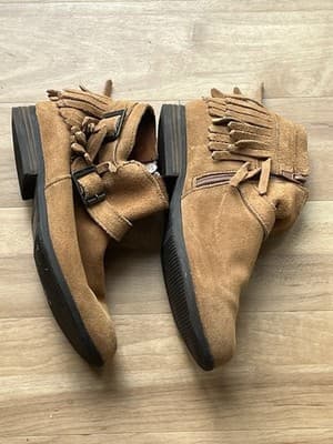 Minnetonka Rancho Brown Suede Fringe Ankle Boots Womens Size 6 Western Boho Zip - Thumbnail 3