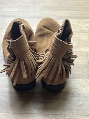 Minnetonka Rancho Brown Suede Fringe Ankle Boots Womens Size 6 Western Boho Zip - Thumbnail 4