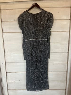 Mac Duggal Beaded Wrap Puff Sleeve Charcoal Gray Midi Size 10 NWT - Thumbnail 3