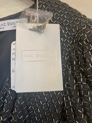 Mac Duggal Beaded Wrap Puff Sleeve Charcoal Gray Midi Size 10 NWT - Thumbnail 4