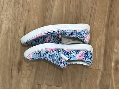 Lilly Pulitzer Womens 10 Floral Tropical Slip On Sneakers Blue Pink Gold 001293 - Thumbnail 2