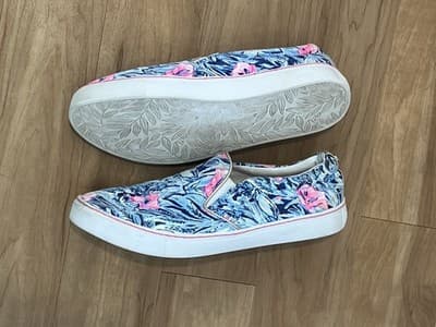 Lilly Pulitzer Womens 10 Floral Tropical Slip On Sneakers Blue Pink Gold 001293 - Thumbnail 3