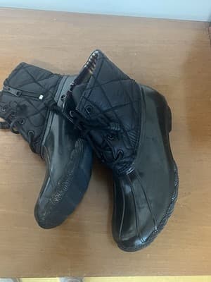 Sperry Saltwater Quilted Duck Rain Boots Womens 8.5M Black Lace up Winter - Thumbnail 3