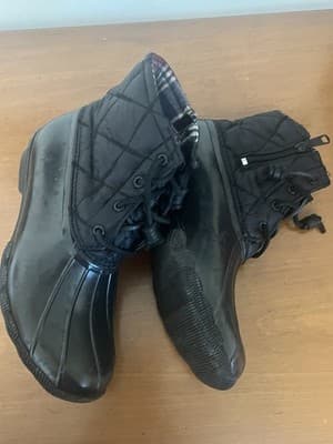 Sperry Saltwater Quilted Duck Rain Boots Womens 8.5M Black Lace up Winter - Thumbnail 2