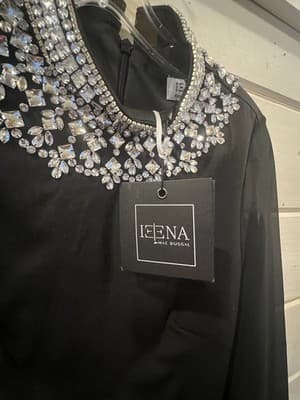 NWOT Mac Duggal Ieena Rhinestone Collar Black Cocktail Dress Sheer Sleeves XS - Thumbnail 3