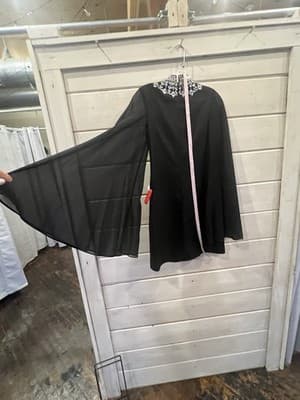 NWOT Mac Duggal Ieena Rhinestone Collar Black Cocktail Dress Sheer Sleeves XS - Thumbnail 2