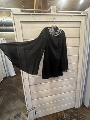 NWOT Mac Duggal Ieena Rhinestone Collar Black Cocktail Dress Sheer Sleeves XS - Thumbnail 4