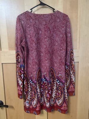 White Mark Knit Sweater Dress Medium Orange with Multi Design Embroidery Trim - Thumbnail 3
