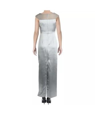 Adrianna Papell Womens Silver Gray Embellished Mesh Inset Evening Dress 6 NWT - Thumbnail 2