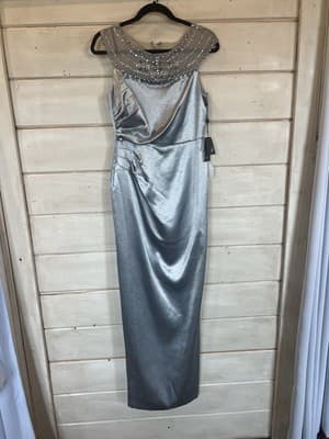 Adrianna Papell Womens Silver Gray Embellished Mesh Inset Evening Dress 6 NWT - Thumbnail 3