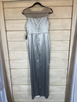 Adrianna Papell Womens Silver Gray Embellished Mesh Inset Evening Dress 6 NWT - Thumbnail 4