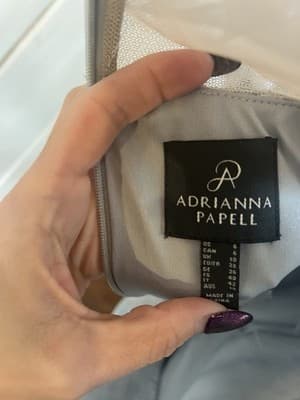 Adrianna Papell Womens Silver Gray Embellished Mesh Inset Evening Dress 6 NWT - Thumbnail 5