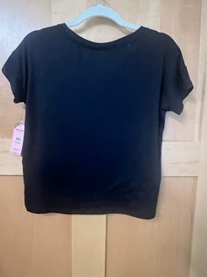 Juicy Couture Stretch Velour Crop Top Size S Black Big Rhinestone Logo Y2K Style - Thumbnail 4
