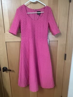 Adrianna Papell Dress Womens Sz 8 Pink 3/4 Sleeve Party Cocktail Geometric
