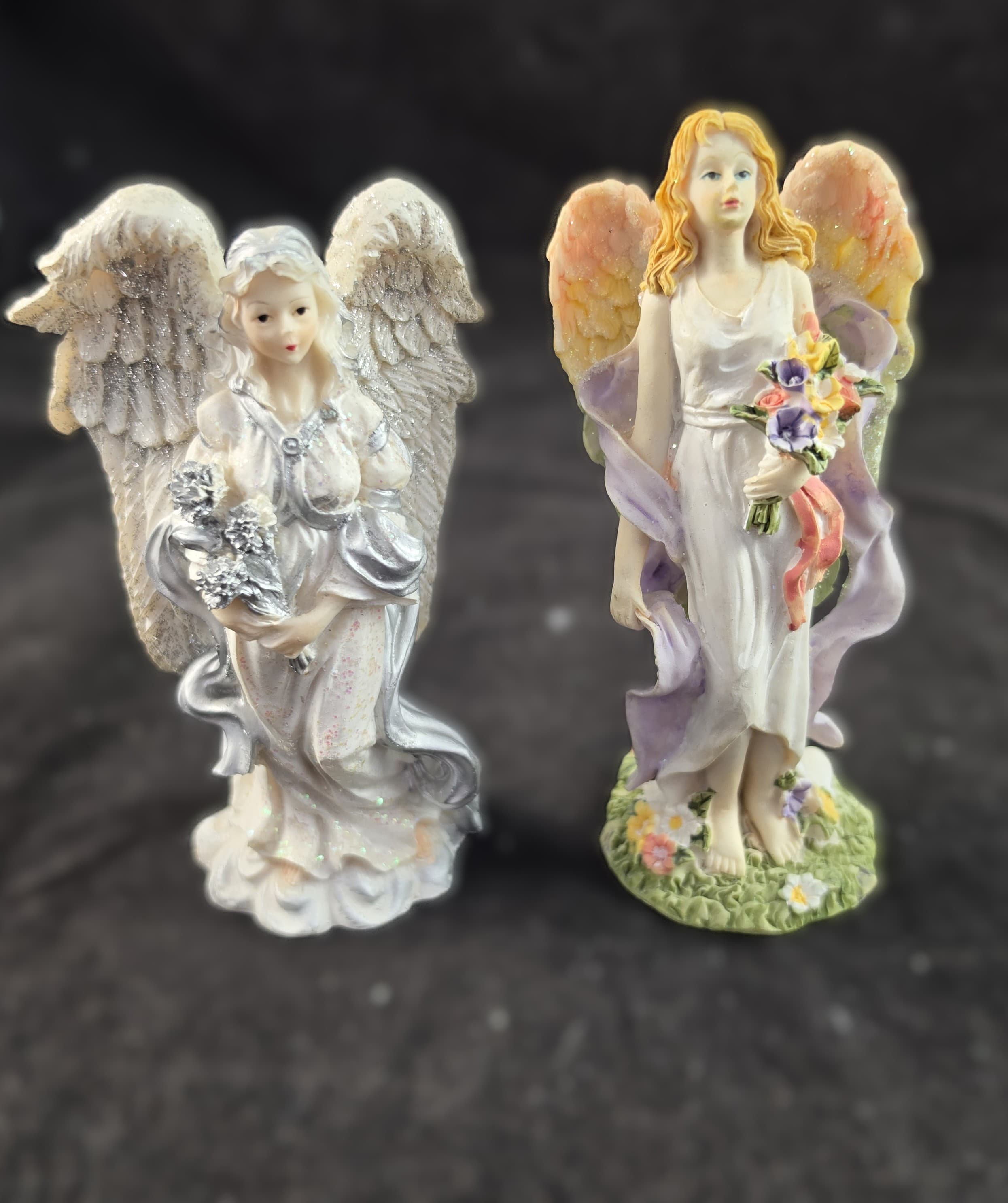Set of 3 Angel Figurines with Floral Accents - Thumbnail 3