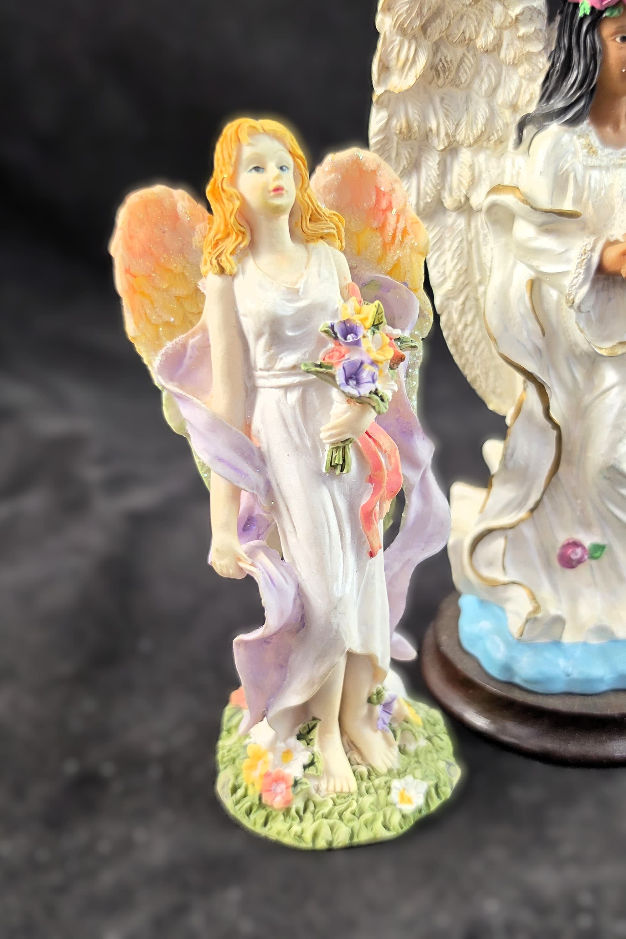 Set of 3 Angel Figurines with Floral Accents - Thumbnail 5