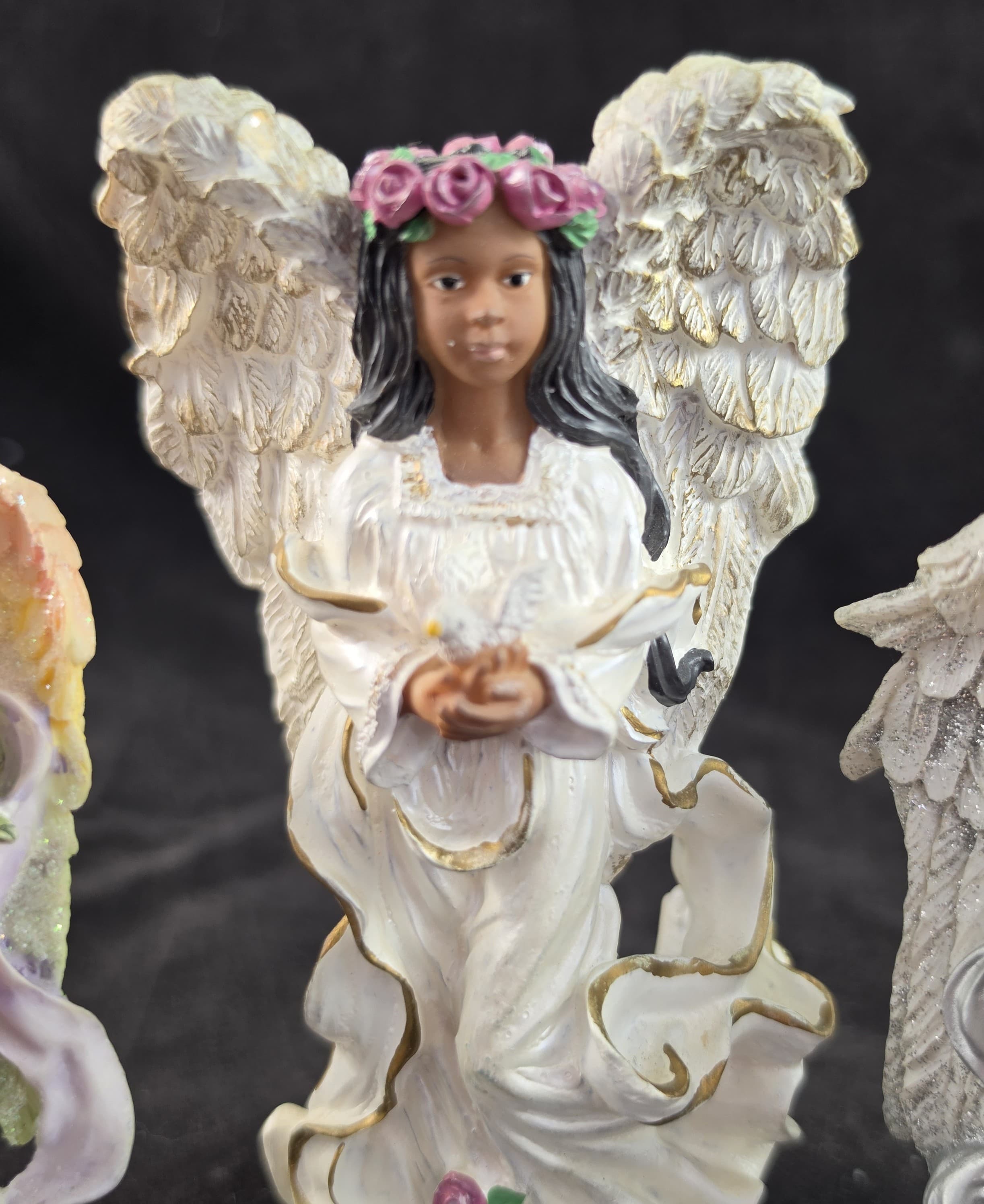 Set of 3 Angel Figurines with Floral Accents - Thumbnail 7