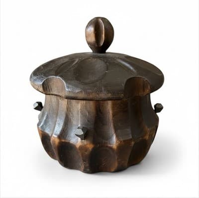 Vintage Hand Carved Wood Lidded Trinket Box Jar Acorn Finial Folk Art Decor