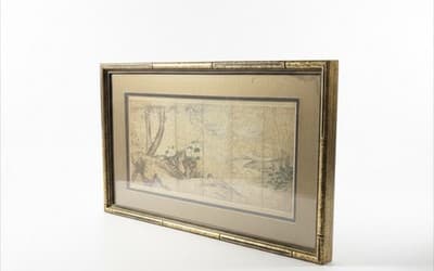 Vintage Japanese Kachō-ga Birds Flowers Byobu Panel Fleck Bros NYC Framed - Thumbnail 3