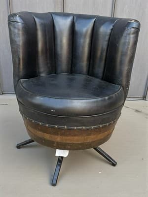 Rare Vintage Whiskey Barrel Swivel Chair Wood Metal Band Black Bar Lounge