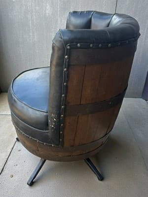 Rare Vintage Whiskey Barrel Swivel Chair Wood Metal Band Black Bar Lounge - Thumbnail 3
