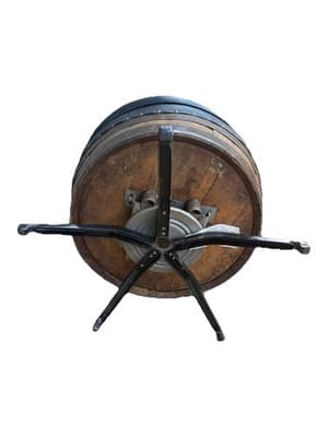 Rare Vintage Whiskey Barrel Swivel Chair Wood Metal Band Black Bar Lounge - Thumbnail 12