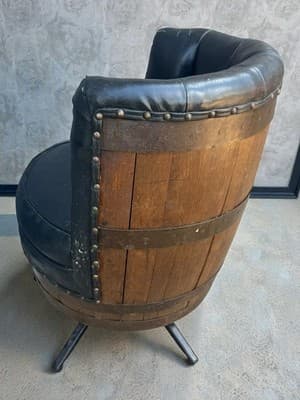 Rare Vintage Whiskey Barrel Swivel Chair Wood Metal Band Black Bar Lounge - Thumbnail 6