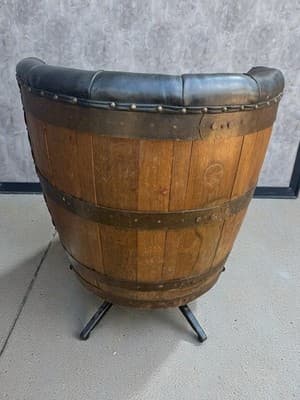 Rare Vintage Whiskey Barrel Swivel Chair Wood Metal Band Black Bar Lounge - Thumbnail 4