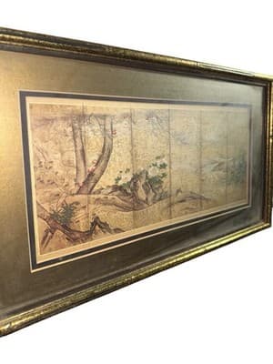 Vintage Japanese Kachō-ga Birds Flowers Byobu Panel Fleck Bros NYC Framed - Thumbnail 4