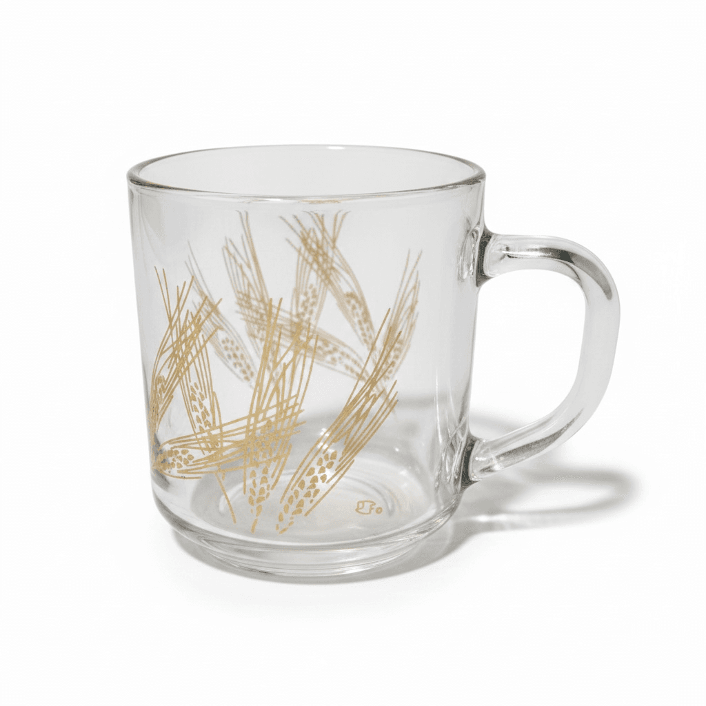 vintage Libbey Golden Gold Wheat Pattern Clear Glass Coffee Mug Cup