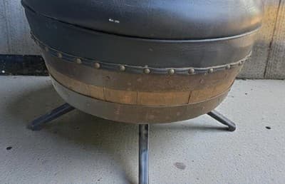 Rare Vintage Whiskey Barrel Swivel Chair Wood Metal Band Black Bar Lounge - Thumbnail 11