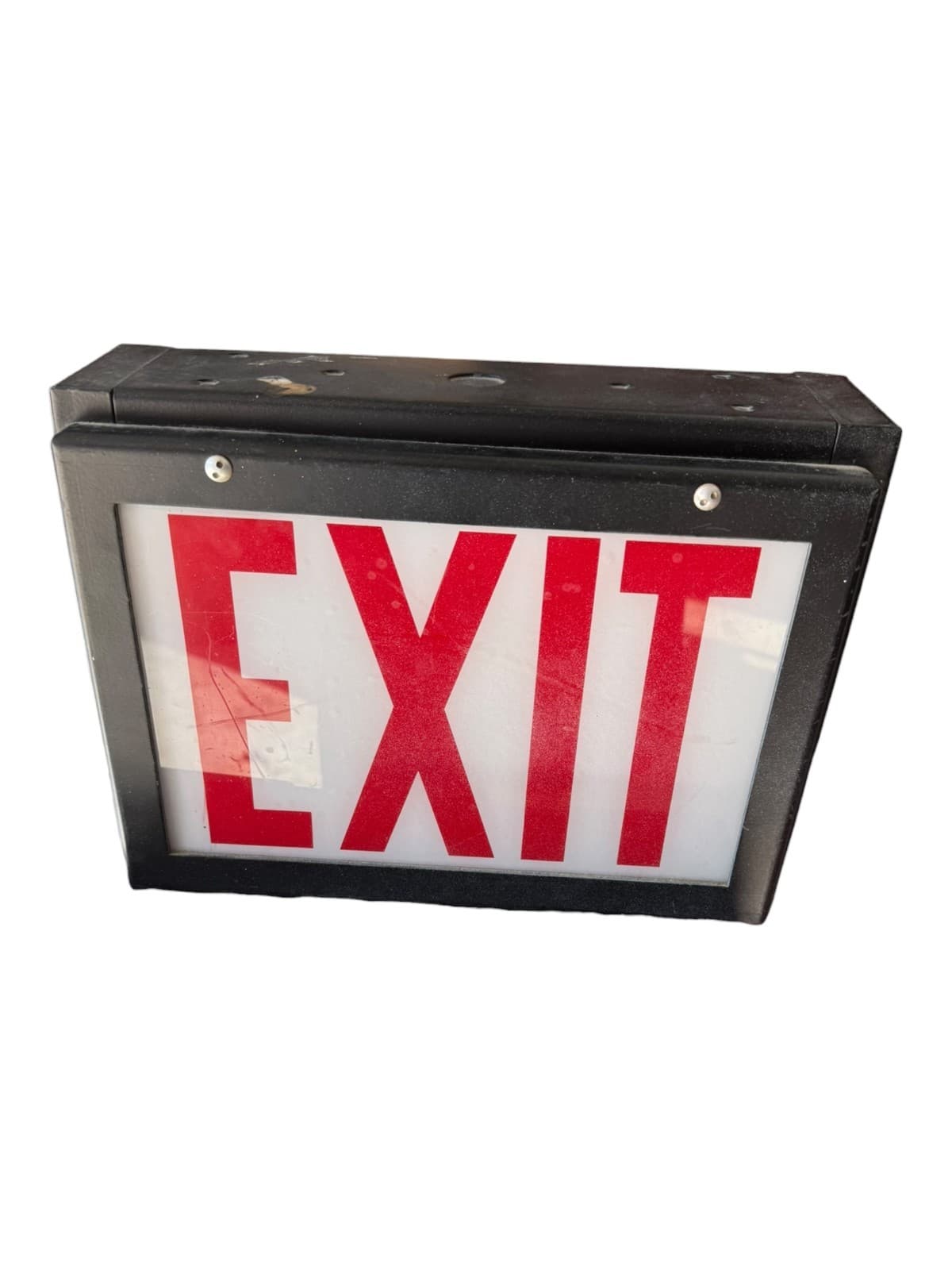 Vintage Lighted EXIT Sign Box Industrial Emergency Fixture Cast Metal - Thumbnail 3