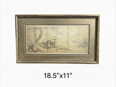 Vintage Japanese Kachō-ga Birds Flowers Byobu Panel Fleck Bros NYC Framed