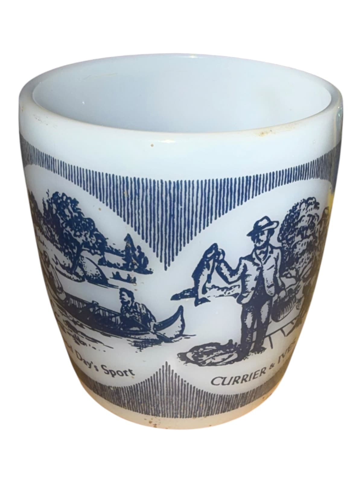 Vintage Currier & Ives Milk Glass Coffee Mug - A Good Day's Sport - Thumbnail 2