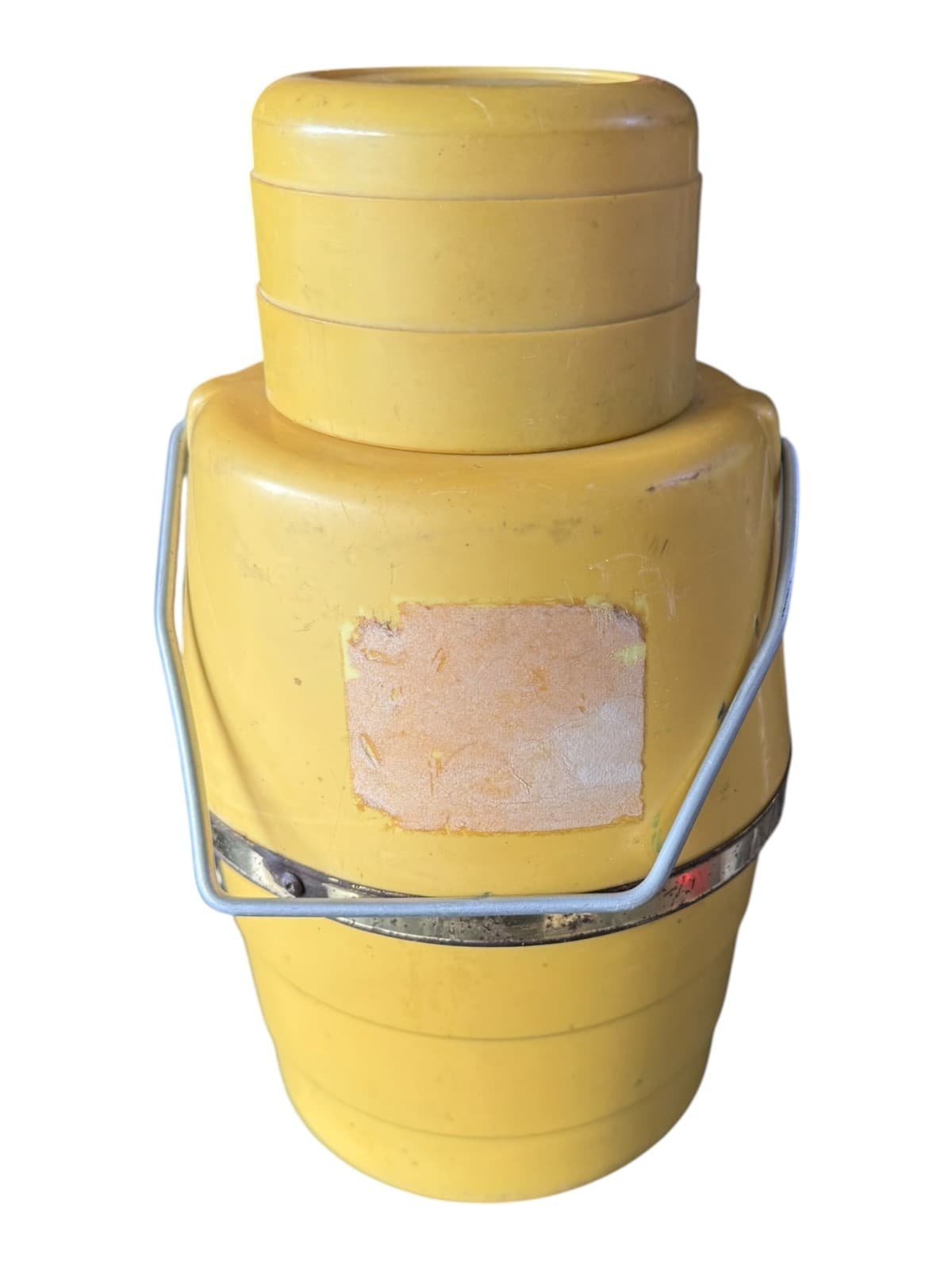 Vintage Yellow Plastic Insulated Thermos Drink Jug Cooler With Cup Lid - Thumbnail 2