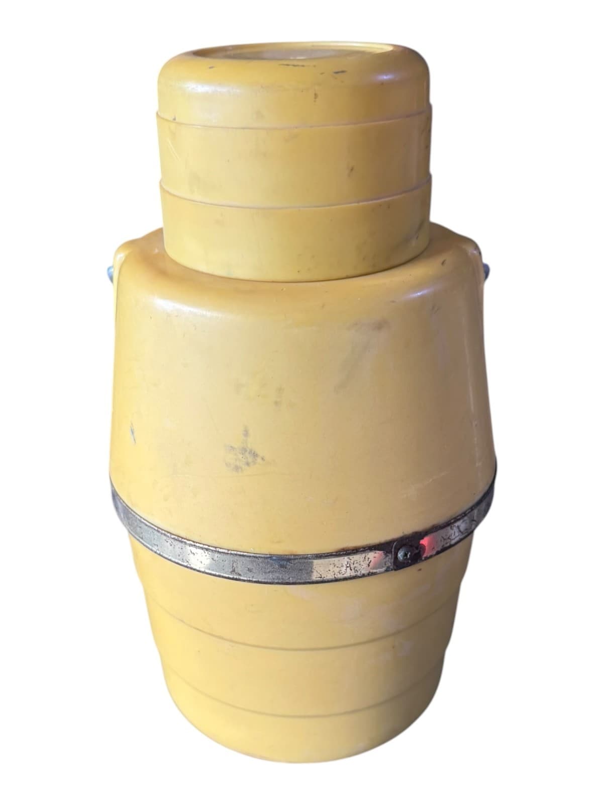 Vintage Yellow Plastic Insulated Thermos Drink Jug Cooler With Cup Lid - Thumbnail 3