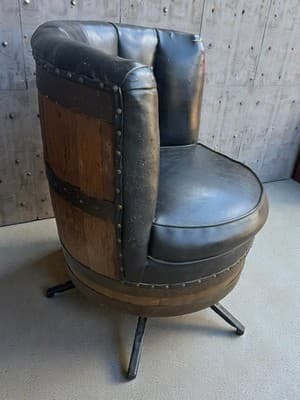Rare Vintage Whiskey Barrel Swivel Chair Wood Metal Band Black Bar Lounge - Thumbnail 2