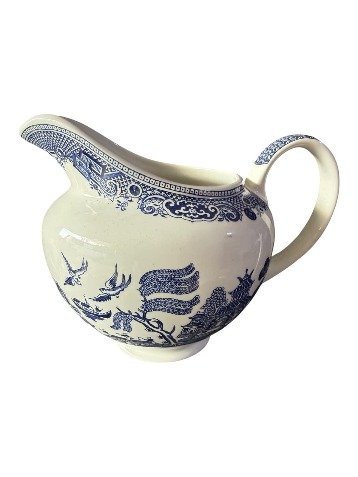 Vintage Johnson Brothers Blue White Willow Pattern Ceramic Pitcher England - Thumbnail 3
