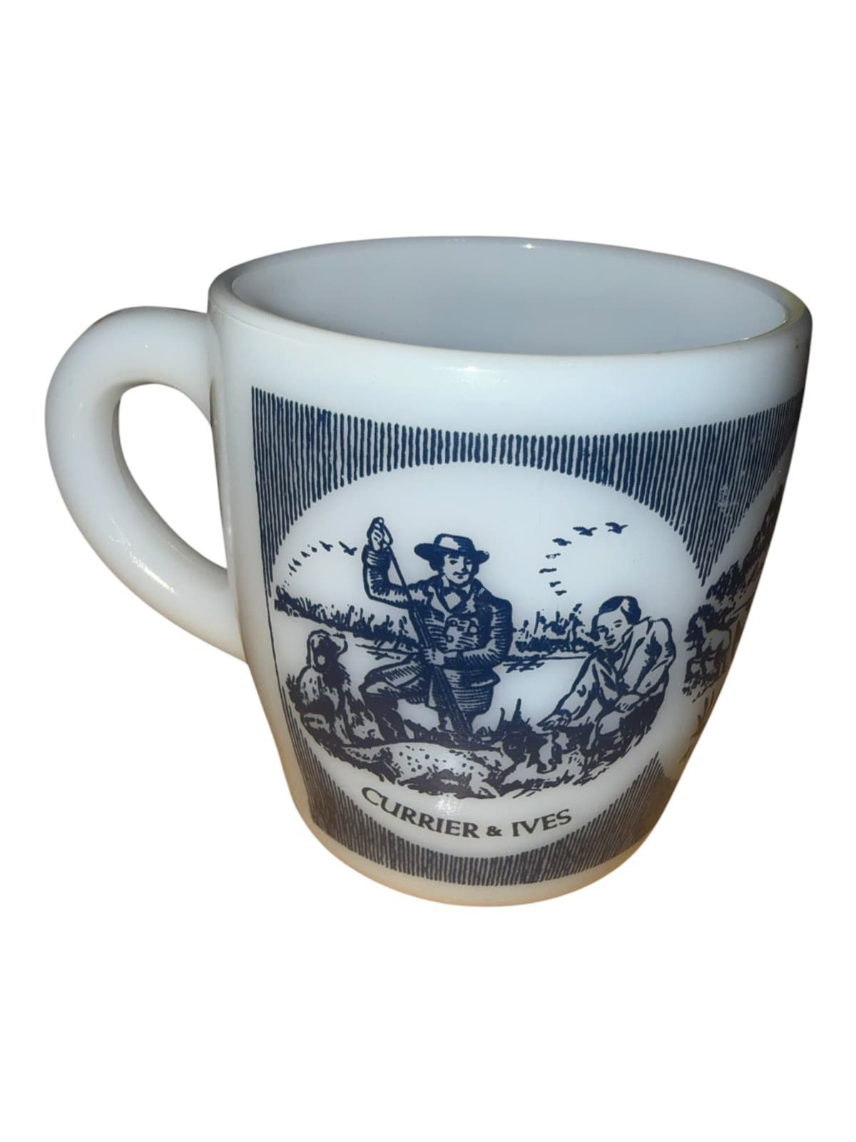 Vintage Currier & Ives Milk Glass Coffee Mug - A Good Day's Sport - Thumbnail 5