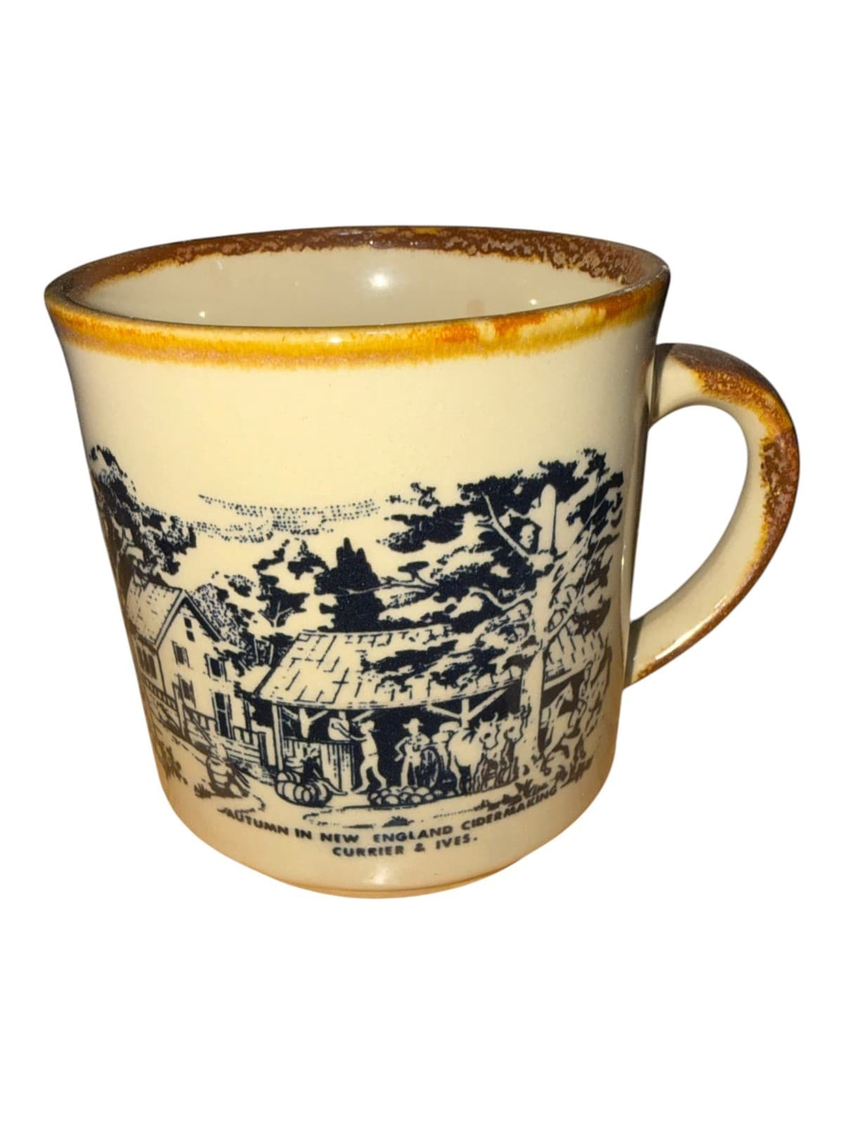 Currier & Ives Autumn Cider Making Coffee Mug Cup Beige Vintage - Thumbnail 2